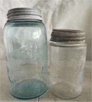 2 vintage glass Mason jars