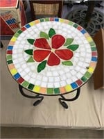 Metal Side Table with Mosaic Flower Tile Top