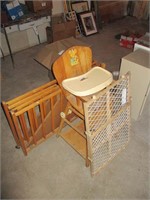 Vintage Folding Crib, High Chair, Baby Gate