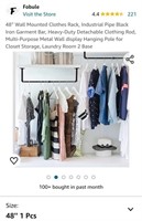 48” Wall Mounted Clothes Rack, Industrial Pipe