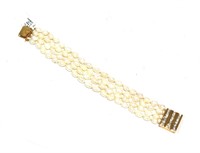 14K Gold Diamond, Gold & Pearl Bracelet