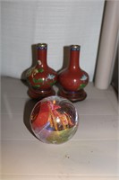 glass paperweight and pottery