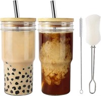 Glass Tumbler Cups with Bamboo Lids- 2PCS