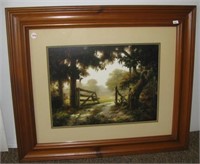 Framed and double matted scenic print signed