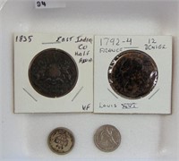 India & French Coins and Dimes