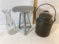 Milking Stool And Milk Can Lot