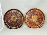 2 carved & inlaid wood plates - India