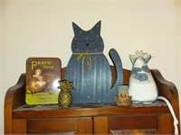 Decorative Items on Shelf - Folk Art Cat - Pears
