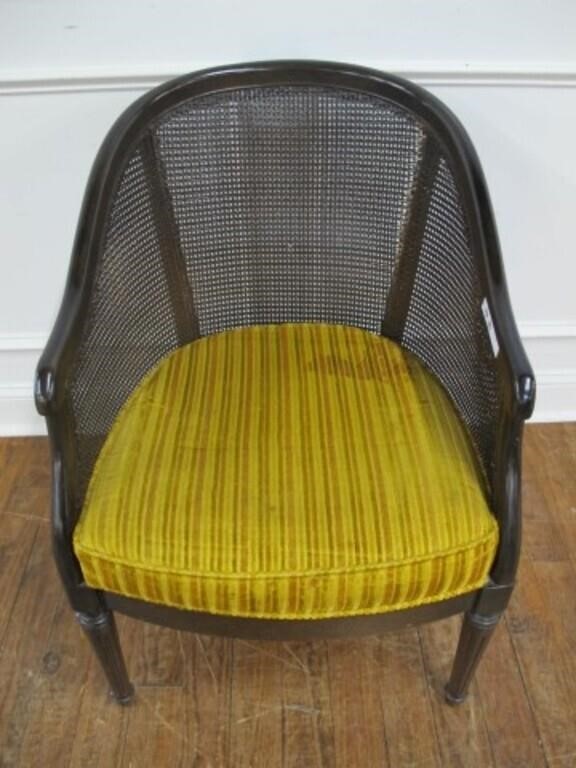 70'S BARRELL BACK CHAIR. CAIN BACK AS IS SOLID