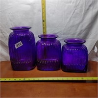 LOT OF 3 GLASS JARS NEW PURPLE