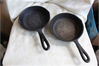 2 VINTAGE 6.5" CAST IRON PANS - ONE UNMARKED