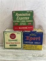3 boxes 20 ga shells. Box on top is partial