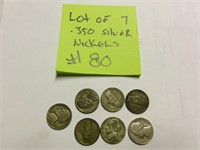 1942 43 44 Silver .350 us war nickels lot of 7