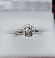 Sterling Silver Diamond Cocktail Ring Sz 7