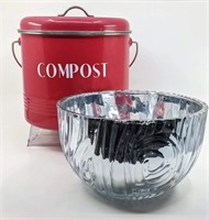 Compost Canister and Glass Bowl