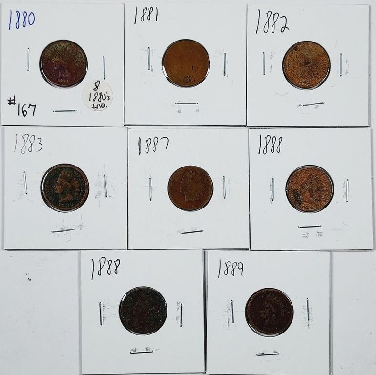 Group of 8  1880's  Indian Head Cents