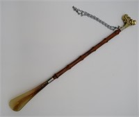 Cool Brass Dog Head Shoe Horn - Bamboo Stick - 20"