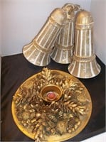 Vtg Gold Paper Mache Bells & Woodland Decor