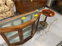 38" LONG GLASS TOP CABINET (HAS SOME CORNER