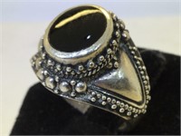 Sterling Silver Victorian Style ring with Onyx