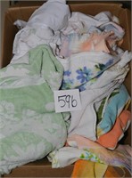 Box Lot of Kitchen Towels, Linens, Tablecloths