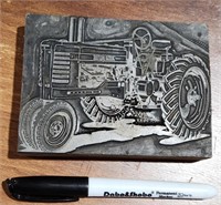Antique John Deere Tractor wooden printer's block