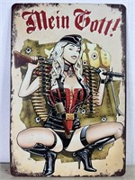 Hot German Girl w/Full Auto Rifle on Metal Sign