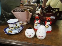 Seven china items: two teapots including Sadler