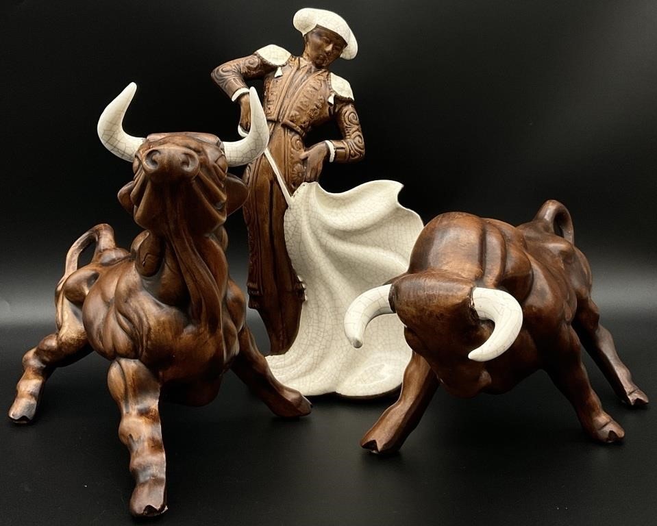 Treasure Craft Matador & 2 Bulls Ceramic Figures