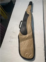 Soft gun case with tooled leather and hard nose.