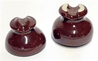 2 VINTAGE BROWN CERAMIC GLAZED INSULATORS