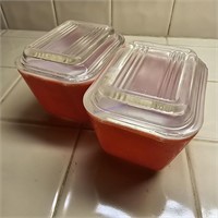 Pair of Vintage Red Pyrex Refrigerator Dishes