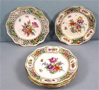 (6) Dresden Reticulated Floral Cabinet Plates