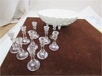 Oval Milk Glass Footed Bowl, 10 Crystal Candle