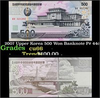 2007 Upper Korea 500 Won Banknote P# 44c Grades Ge