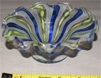 MCM Zanfirico Murano Latticino Art Glass Footed