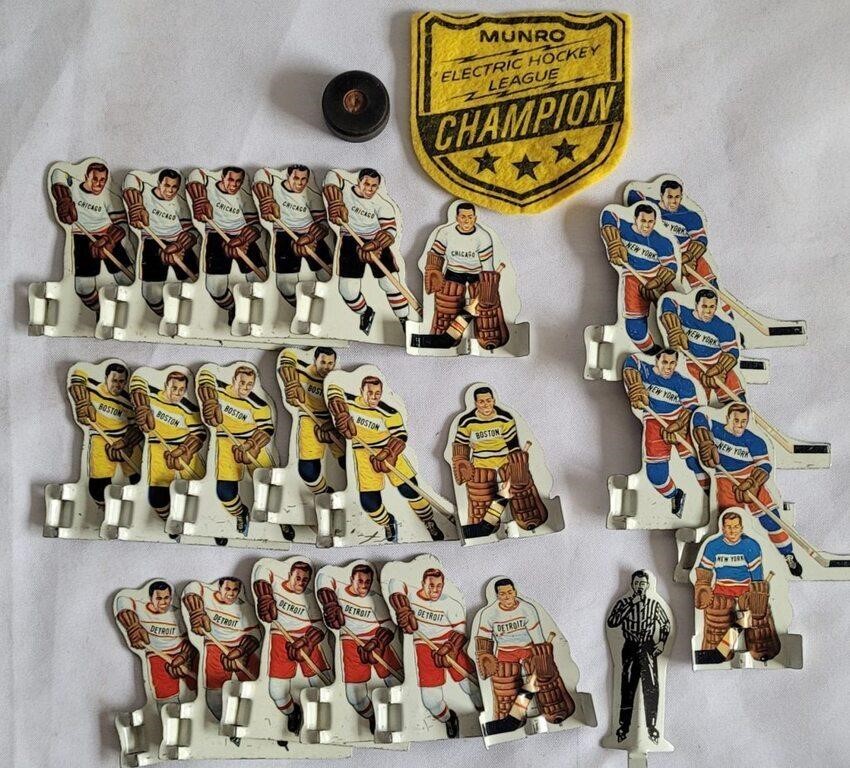 VINTAGE TIN HOCKEY PLAYERS, FOUR COMPLETE TEAMS
