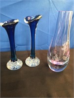 Amethyst Country Vase & 2 MCM Aseda Style Vases