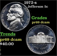 Proof 1972-s Jefferson Nickel 5c Grades GEM++ Proo
