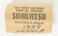 Coin 1958-D Franklin Half $$ Bank Rolled(20) BU