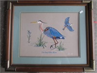 The Great Blue Heron Embroidery Framed LION 1991
