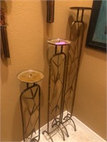 three metal candle stands #190