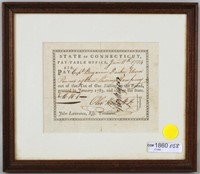 Framed 1783 CT Tax Receipt, Oliver Wolcott