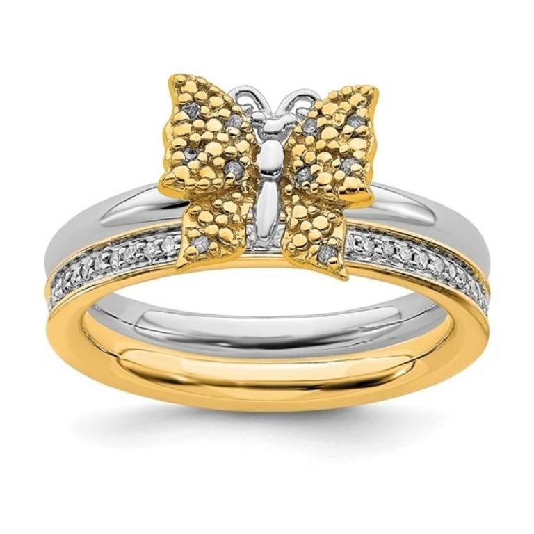 Sterling Silver Two-Tone Butterfly Ring Set