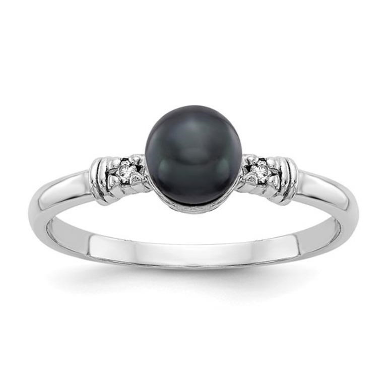 14k Black FW Cultured Pearl Diamond Ring