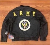 Black leather jacket with Army patches, size