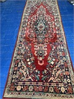 Hand Knotted Persian Sarouk Rug 9.8x3.5 ft