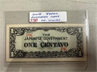 WWII JAPANE EMERGENCY CURRENCY NOTE 1 CENTAVO