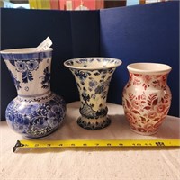3 Vintage Delft Vases