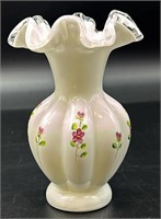 Fenton Hp Violets In The Snow Melon Vase By A